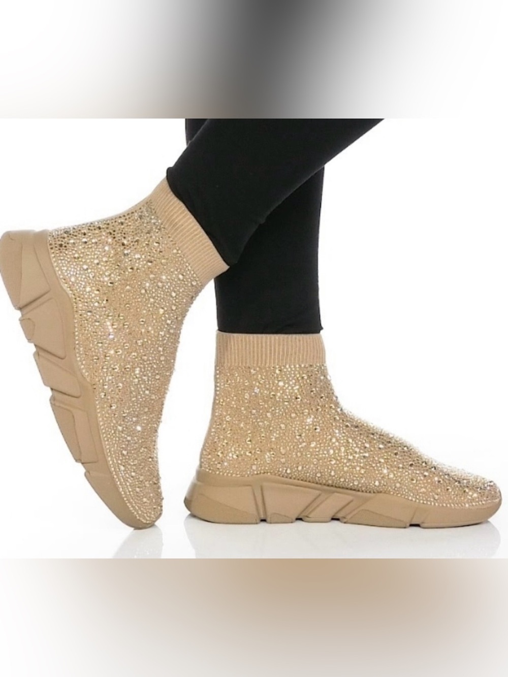 Steve Madden Overtime-R gld rhinestone hi tp sneakers WM 7 glamrock futuristic